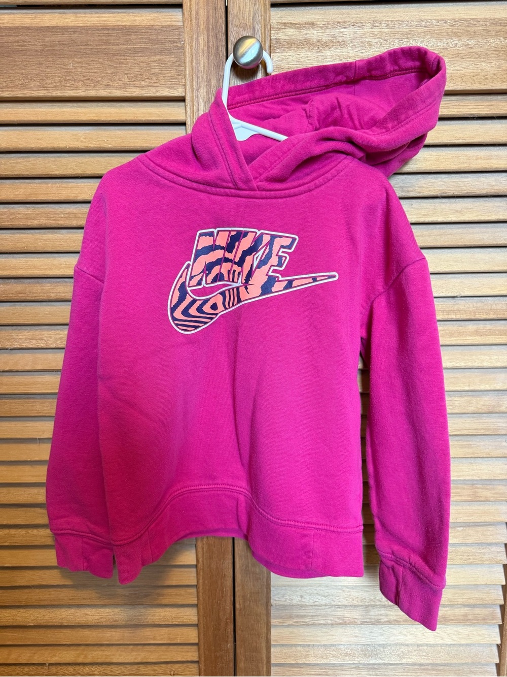 Nike Kids Fuchsia Hoodie with Zebra-Pattern Swoosh